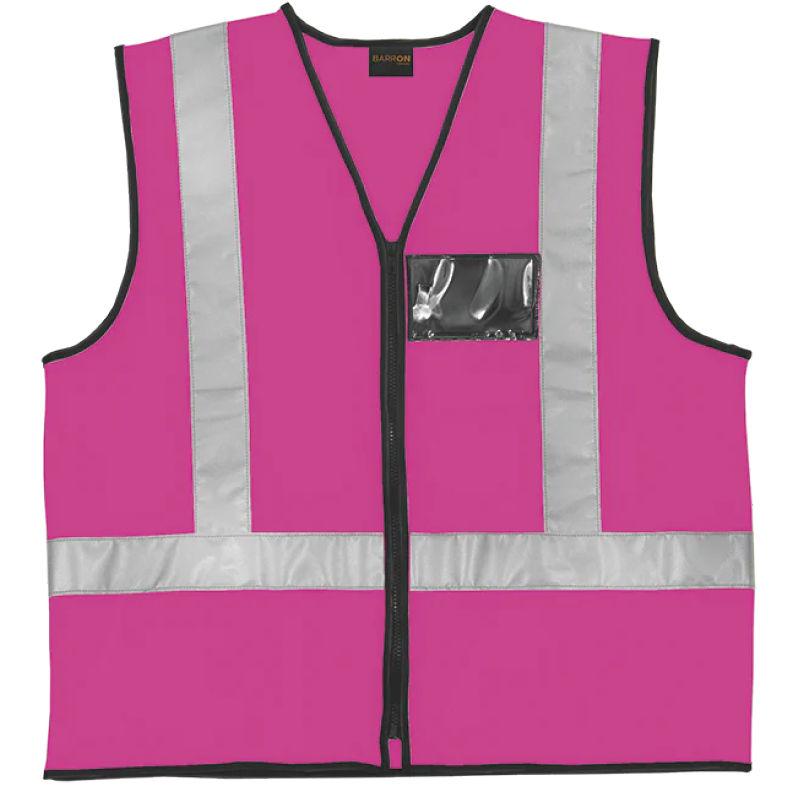 Pioneer Hi-Viz Reflective Safety Vest c/wZip & ID Pouch Pink