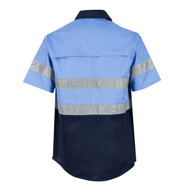 Vulcan Two-Tone Reflective Vented Mining Shirt S/SLEEVE - Sky Blue/Navy