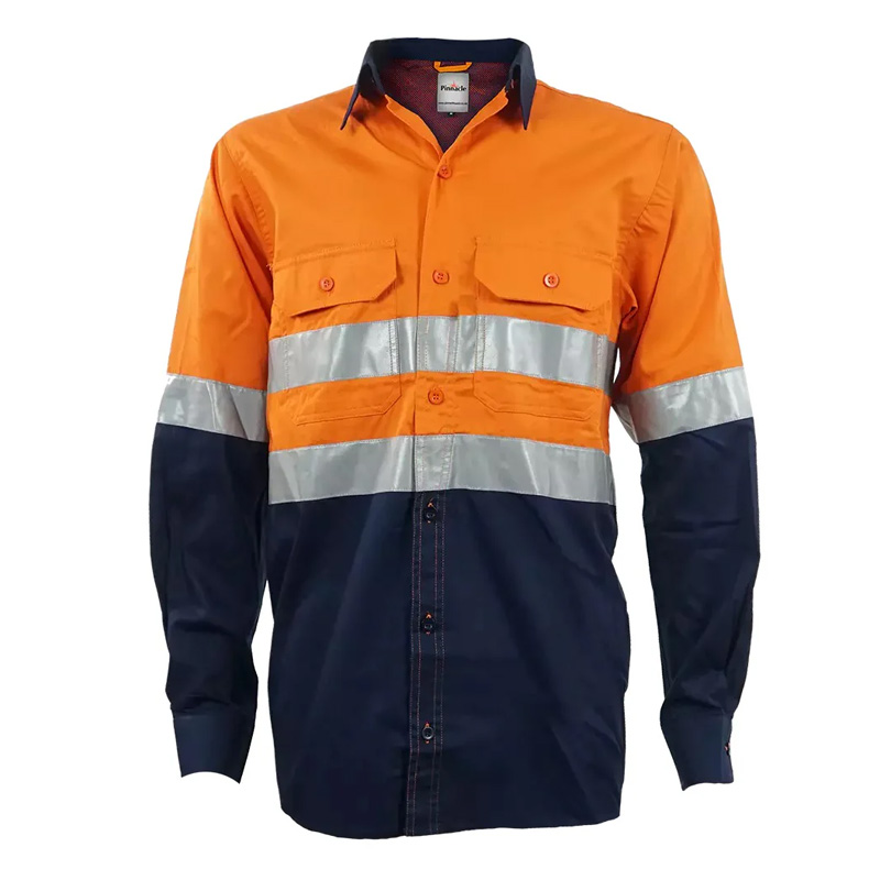 Vulcan Two-Tone Reflective Vented Mining Shirt S/SLEEVE - Navy/Orange