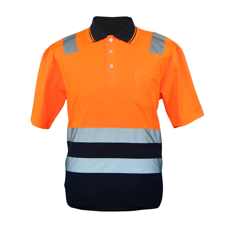 Two-Tone Hi-Viz Golf Shirt 180g Polycotton Orange/Navy