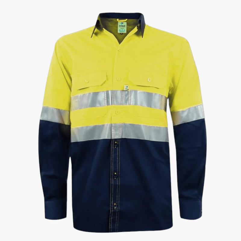 Vulcan Two-Tone Reflective Vented Mining Shirt S/SLEEVE - Navy/Yellow 