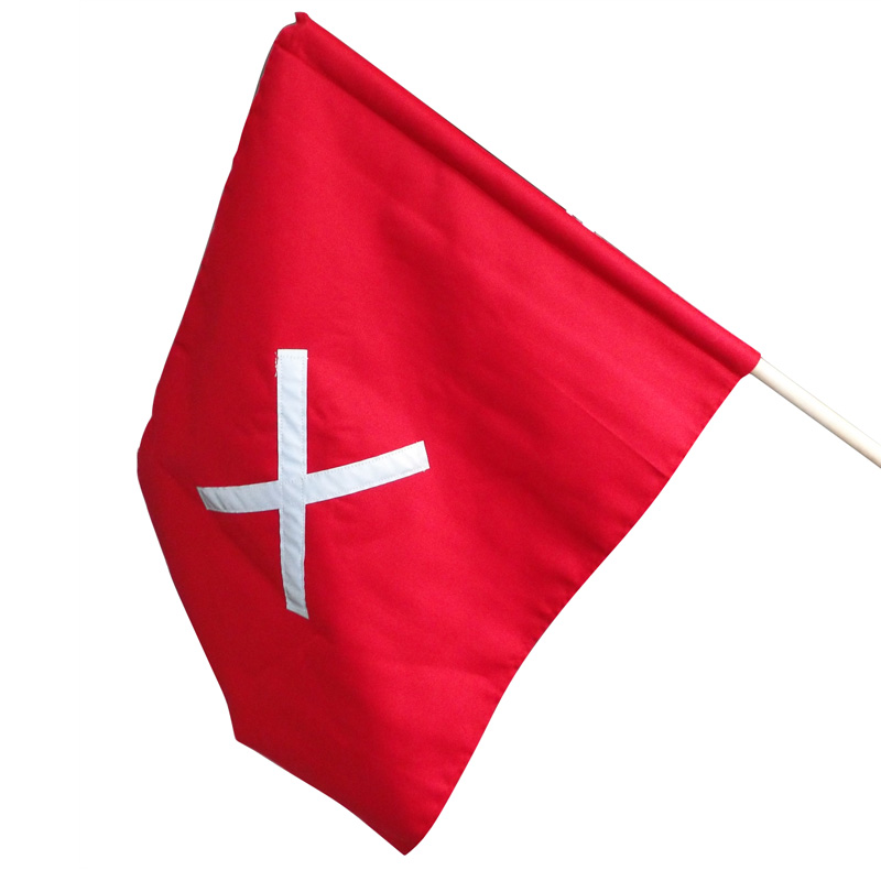 Red Flag Wooden Handle Reflective Cross