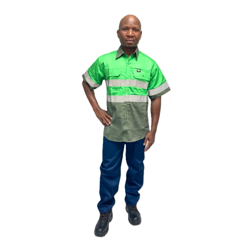 Vulcan Two-Tone Reflective Vented Mining Shirt S/SLEEVE - Apple Green/Olive