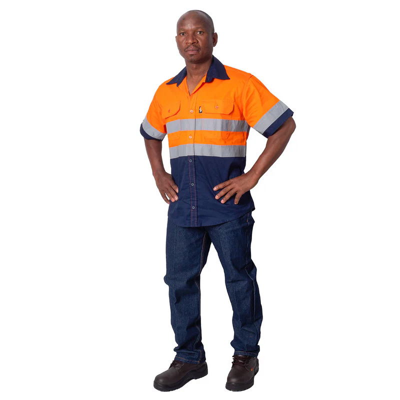 Vulcan Two-Tone Reflective Vented Mining Shirt S/SLEEVE - Navy/Orange